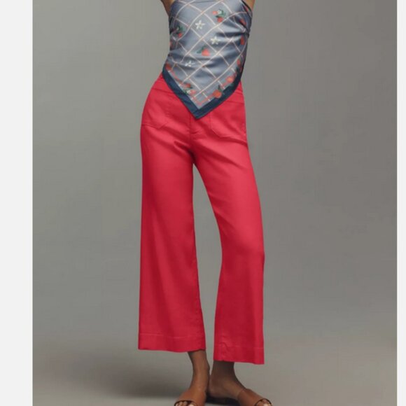 Anthropologie Maeve The Colette Linen Blend Crop Wide-Leg Pants 22W NWT Pink 22 - Picture 5 of 6